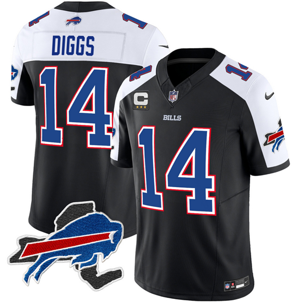 Men's Buffalo Bills #14 Stefon Diggs Black/White 2023 F.U.S.E. New York Patch and 3-Star C Patch Vapor Untouchable Limited Stitched Football Jersey